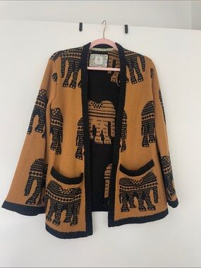Element Black and Brown Striped Knit Cardigan with Floral Label